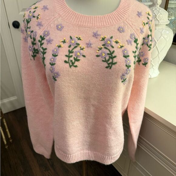NWOT HYACINTH HOUSE Pink Floral Embroidered Lilah Sweater-Z6 - Picture 5 of 8